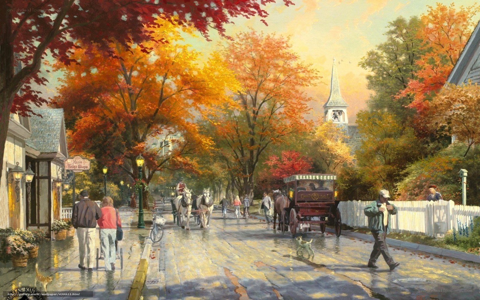 Autumn town street scene