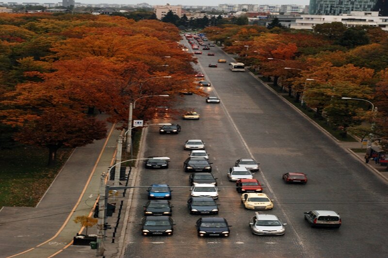 Autumn traffic on a city street