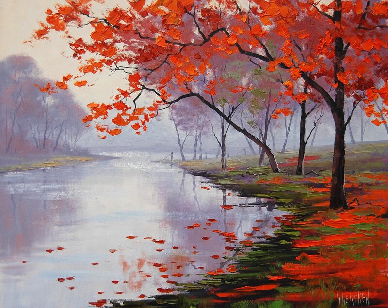 Autumn tree by a river