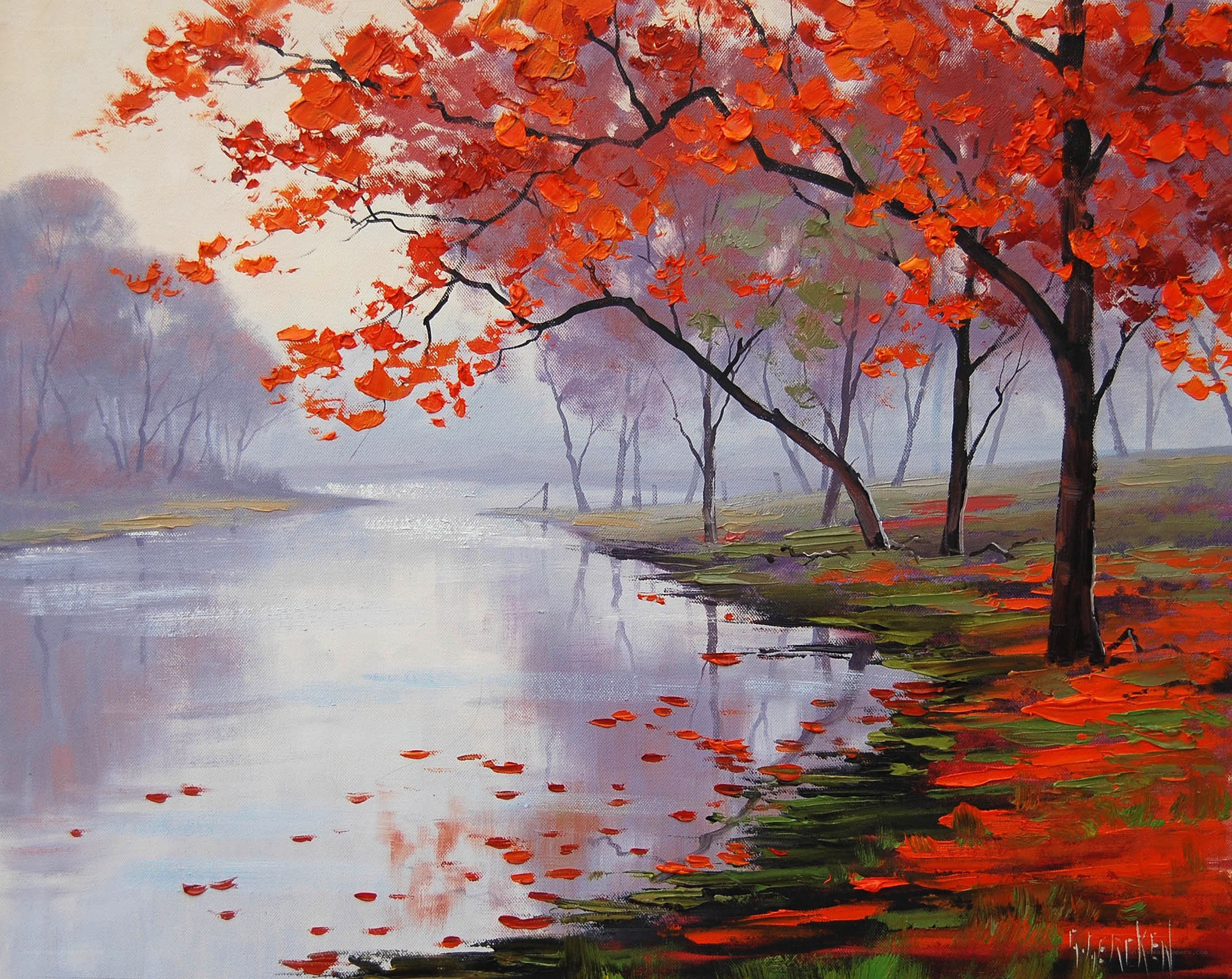 Autumn tree by a river