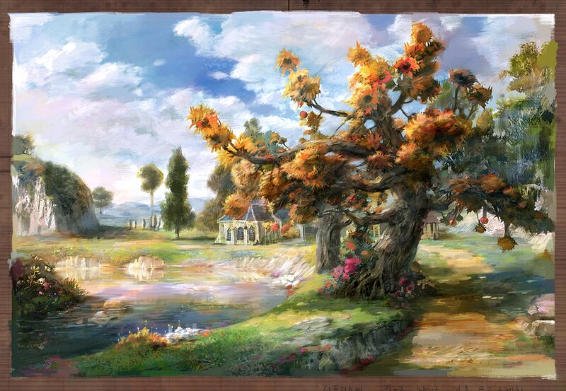 Autumn Tree by River — Green
