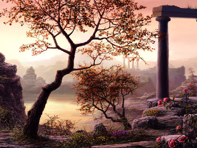 Autumn Tree by Ruins