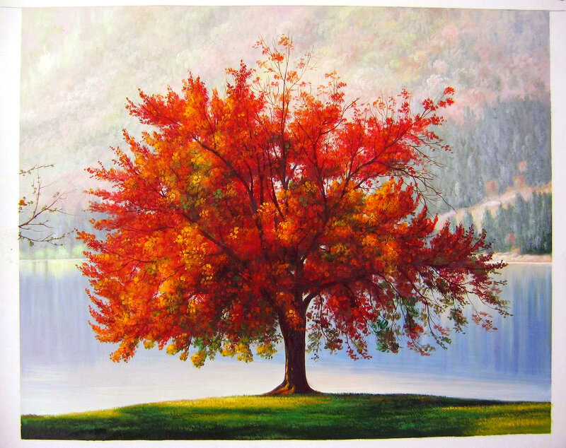 Autumn tree by the lake