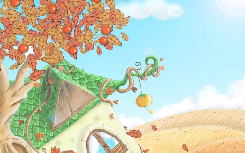 autumn tree house scene