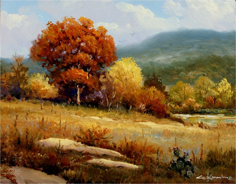 Autumn Tree in Field — Orange, Serene, Painting