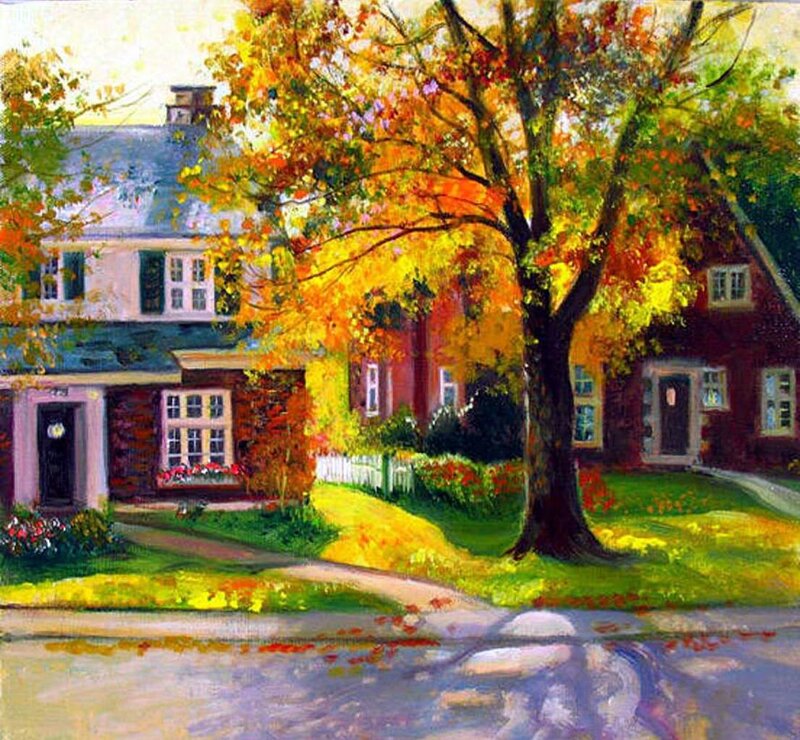 Autumn Tree in Front of Houses