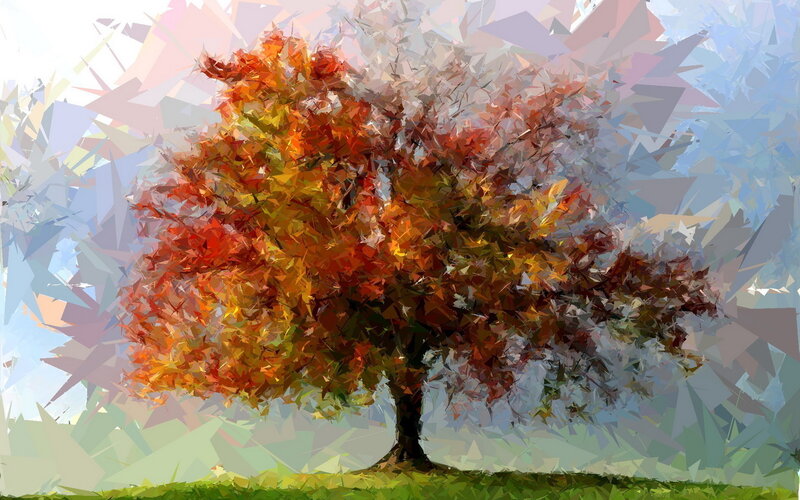 Autumn Tree on Hill — Orange