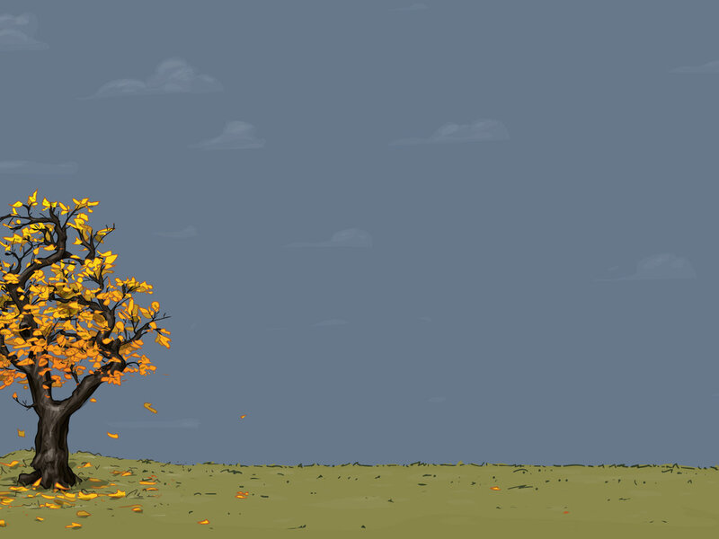 Autumn Tree on Hill — Yellow