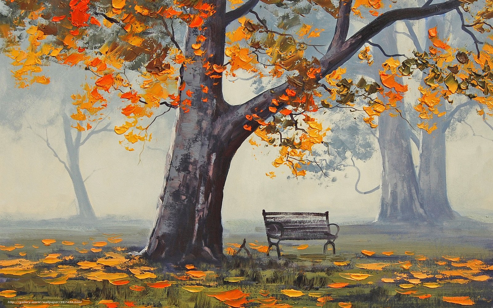 Autumn tree with bench