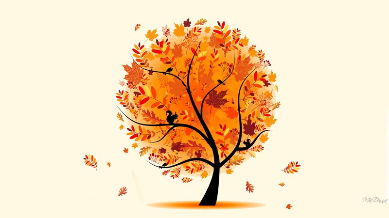 Autumn Tree with Birds