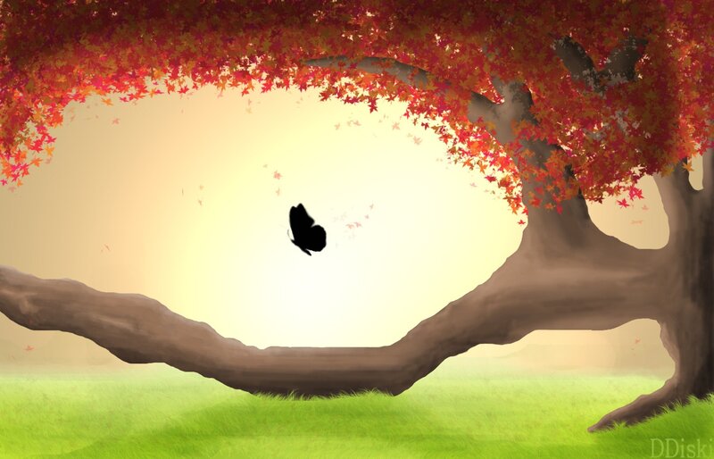 Autumn tree with butterfly