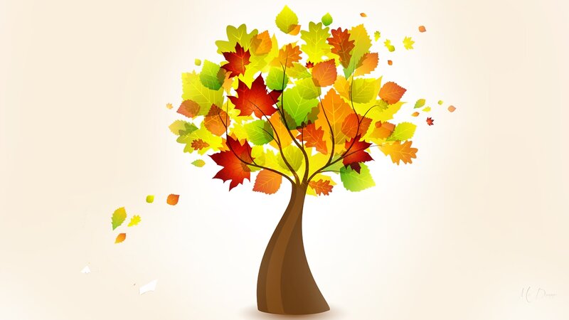 Autumn Tree with Falling Leaves — Brown, Calm