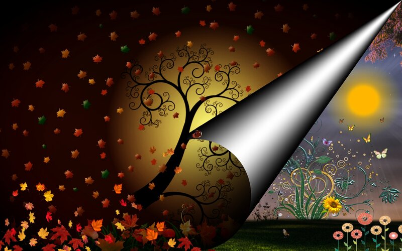 Autumn Tree with Falling Leaves — Brown, Dramatic
