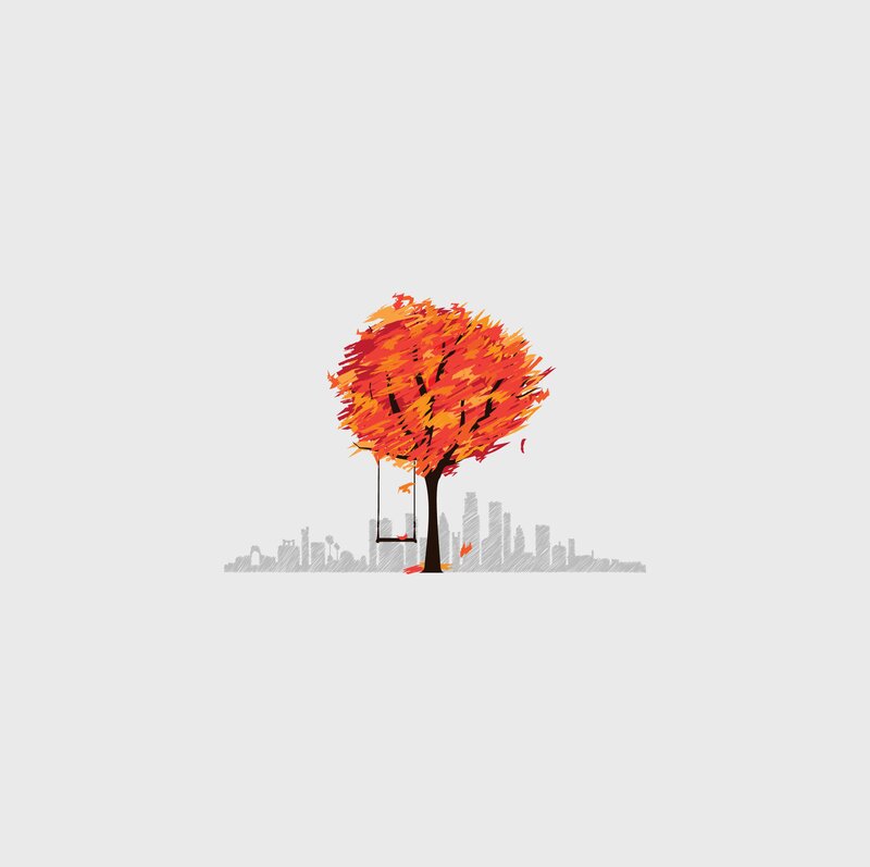 Autumn Tree with Swing — Orange
