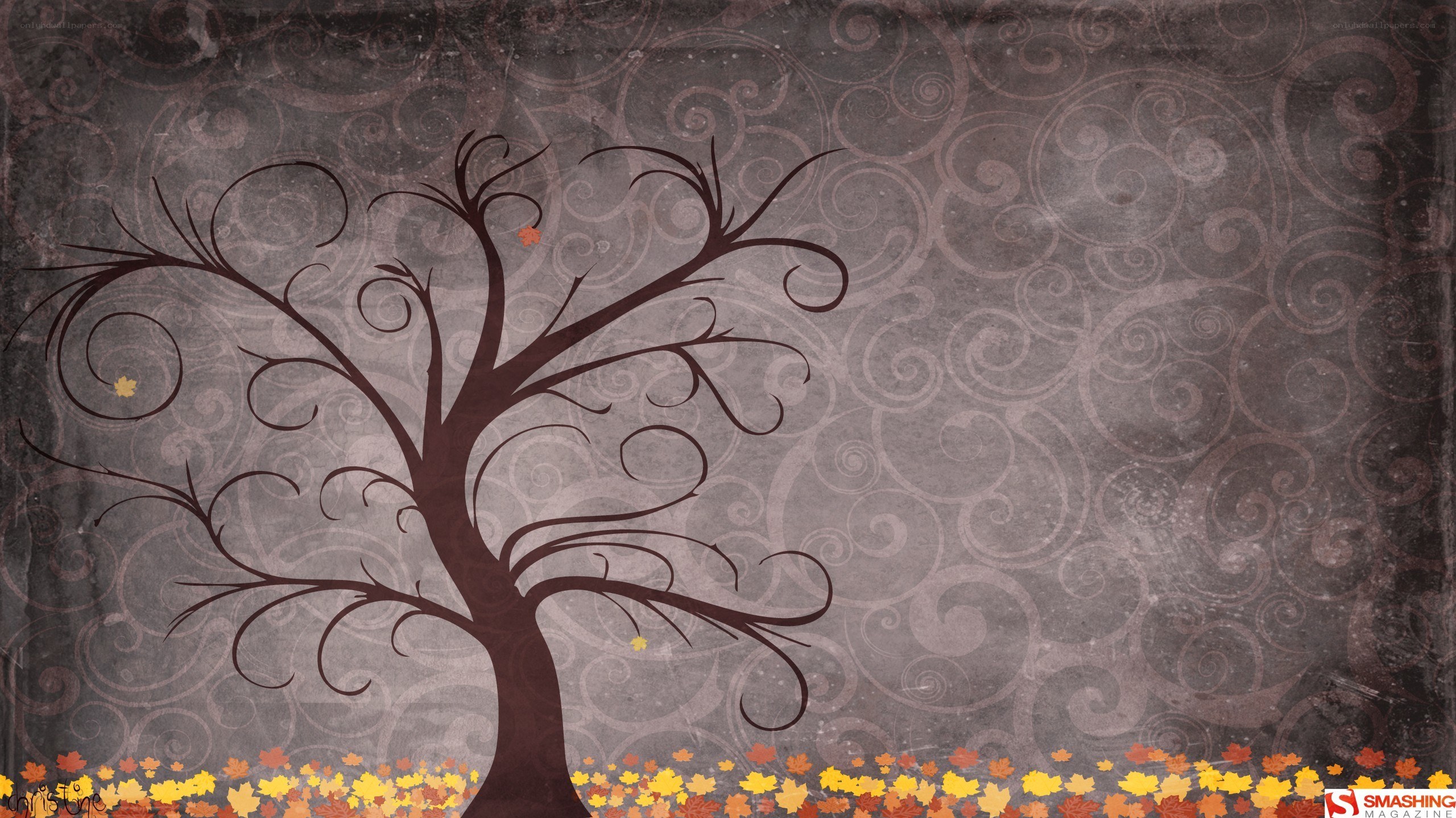 Autumn tree with swirling branches