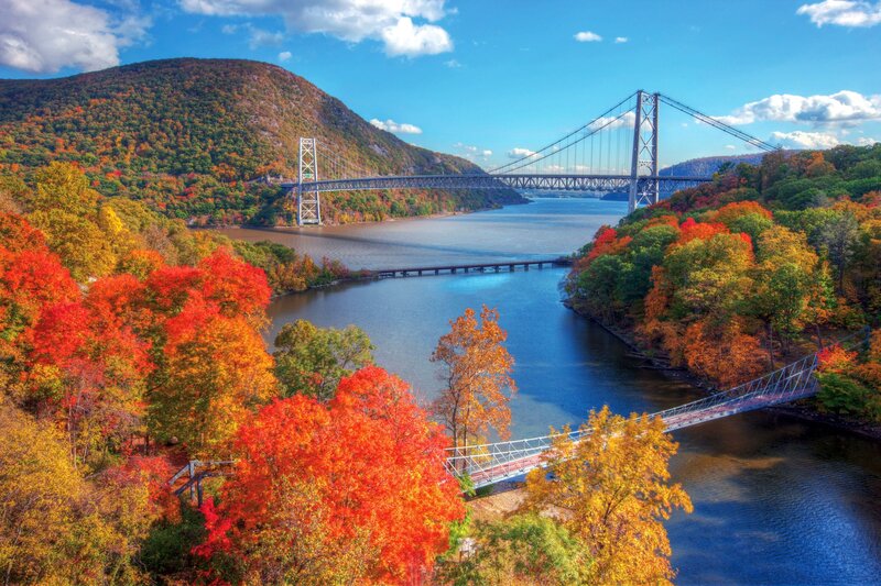Autumn Trees and Bridge — Red