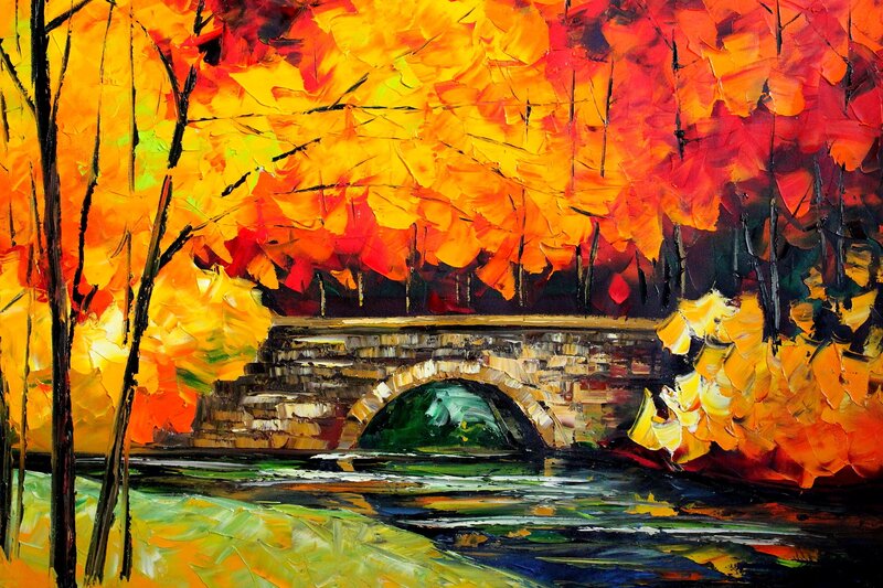 Autumn Trees and Stone Bridge