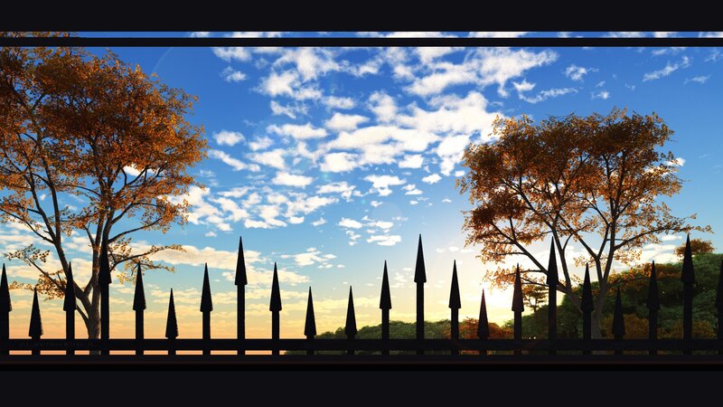 Autumn Trees at Sunset — Blue, Serene, 3d Render