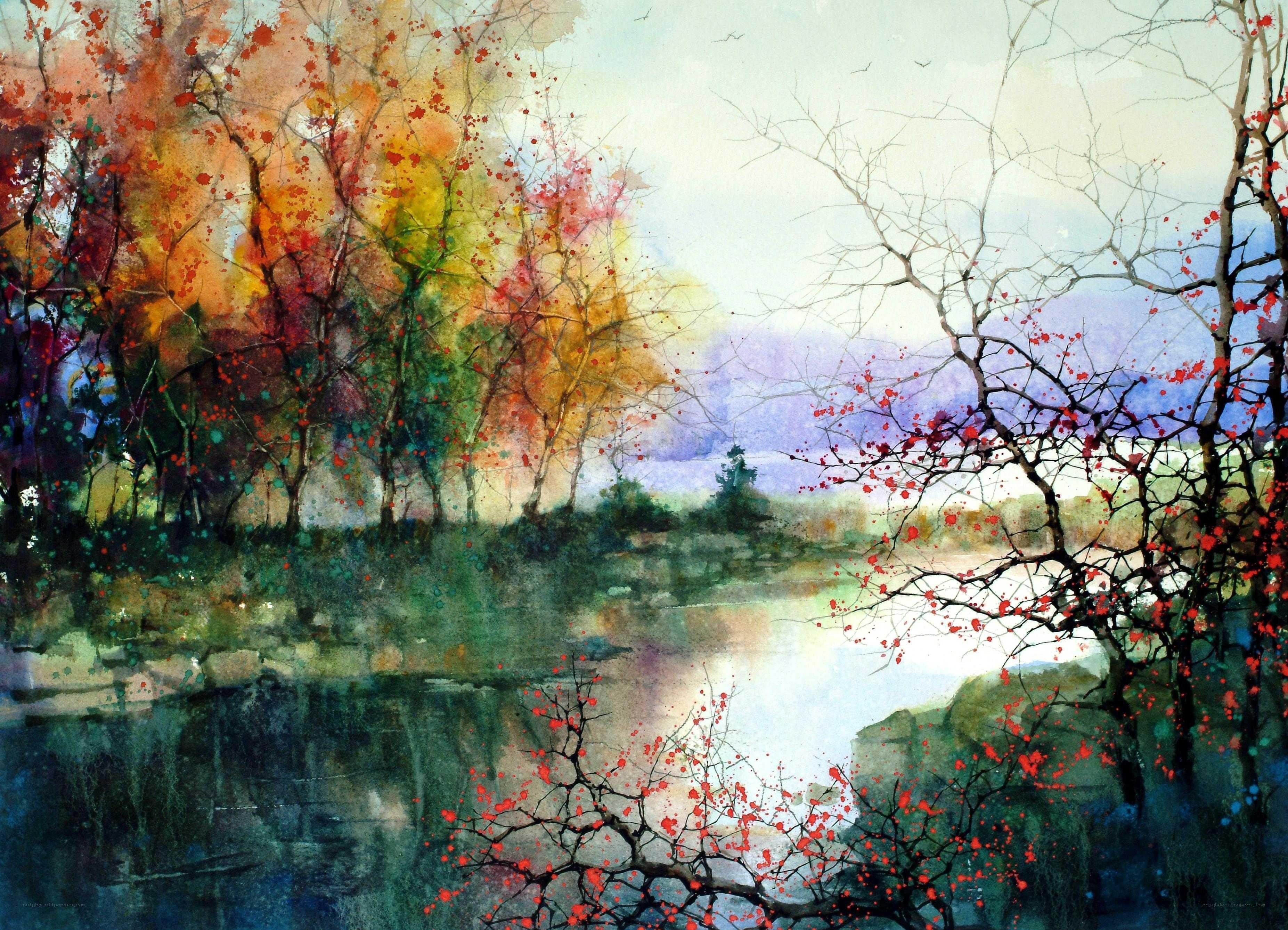 Autumn trees by a lake