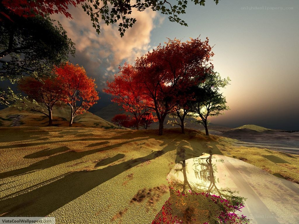 Autumn trees by a pond