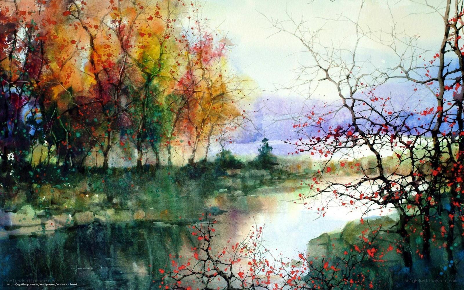 Autumn trees by a river