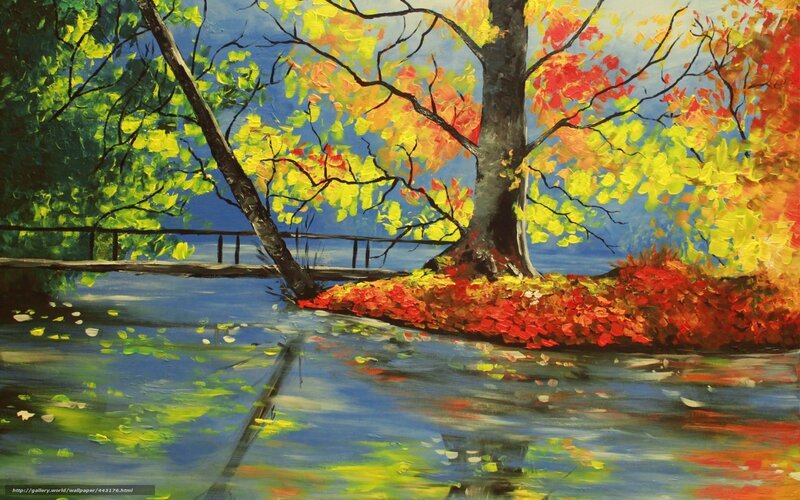 Autumn trees by a river