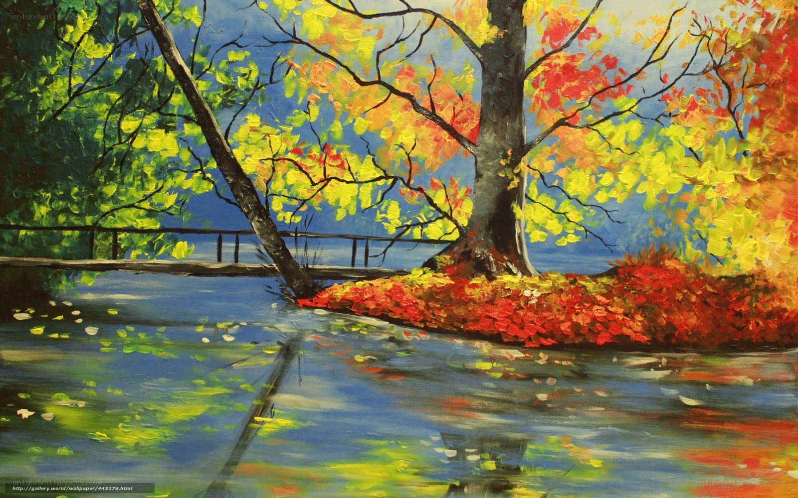 Autumn trees by a river
