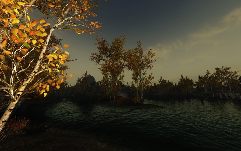 Autumn Trees by Lake — Orange, Serene, 3d Render