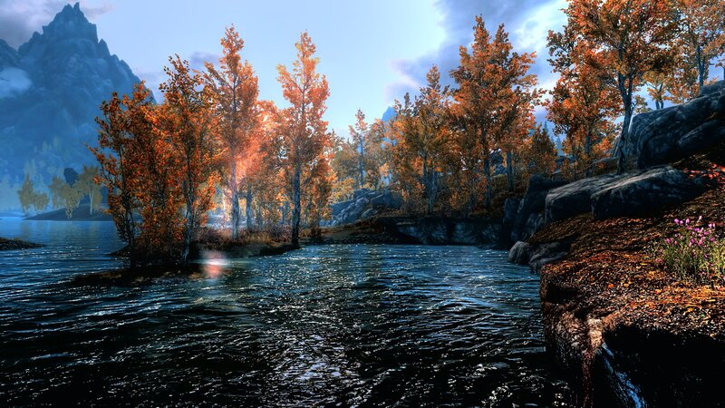 Autumn Trees by River — Orange, Serene, 3d Render