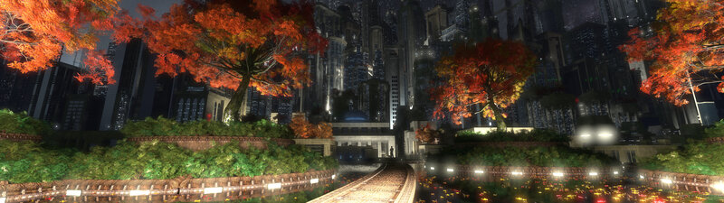 Autumn Trees in City — Red