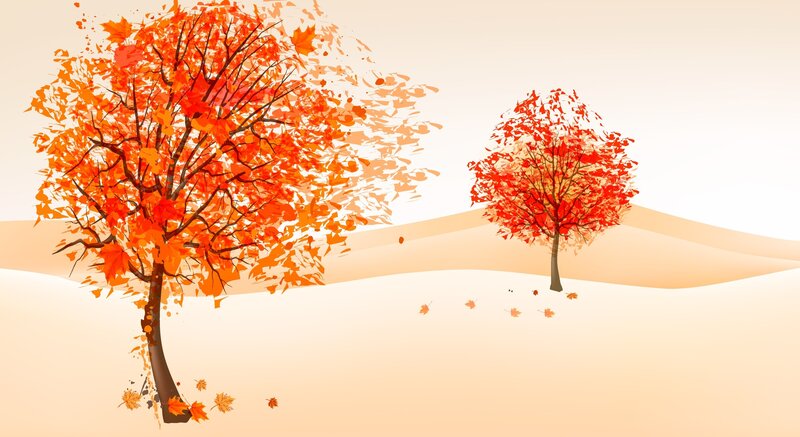 Autumn Trees in Field — Orange, Serene, Digital Art