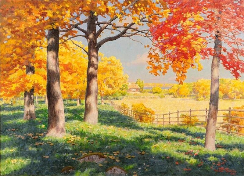 Autumn Trees in Field — Orange, Serene