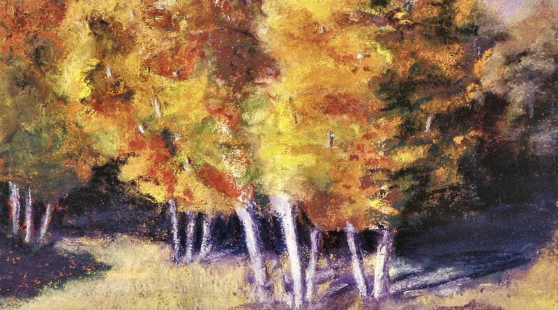 Autumn Trees in Forest — Yellow, Serene, Painting