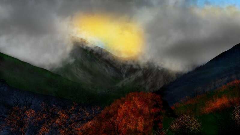 Autumn Trees in Mountain Valley — Yellow