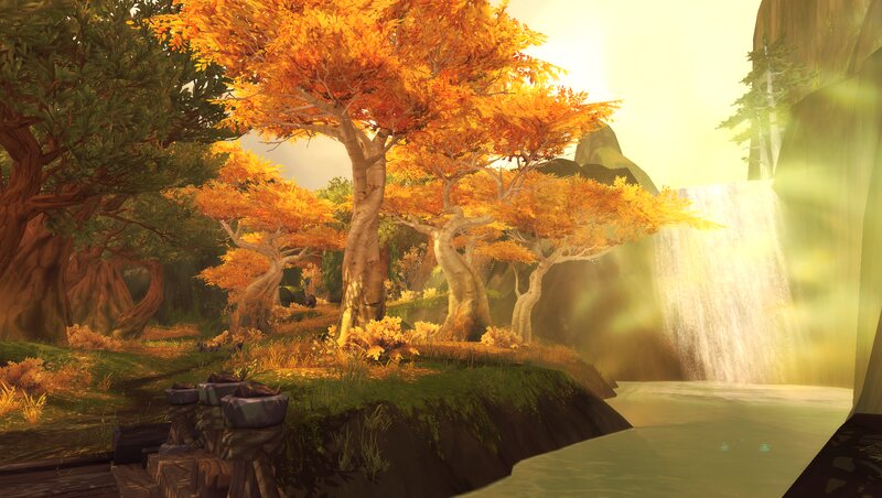 Autumn Trees Near Waterfall