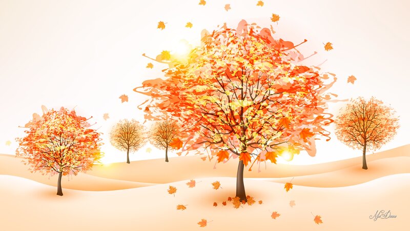 Autumn Trees on Hills — Orange, Serene