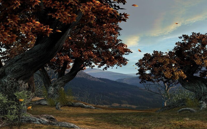 Autumn Trees on Hillside — Brown