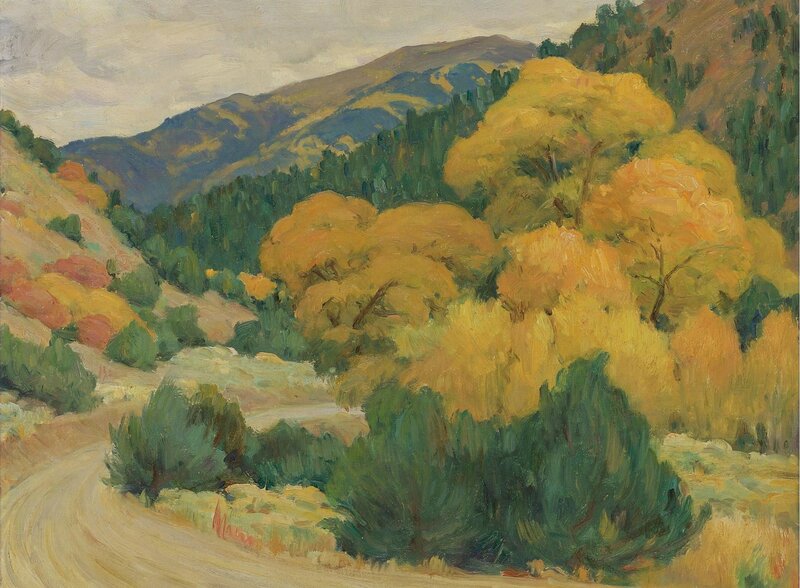 Autumn Trees on Hillside — Yellow, Serene, Painting