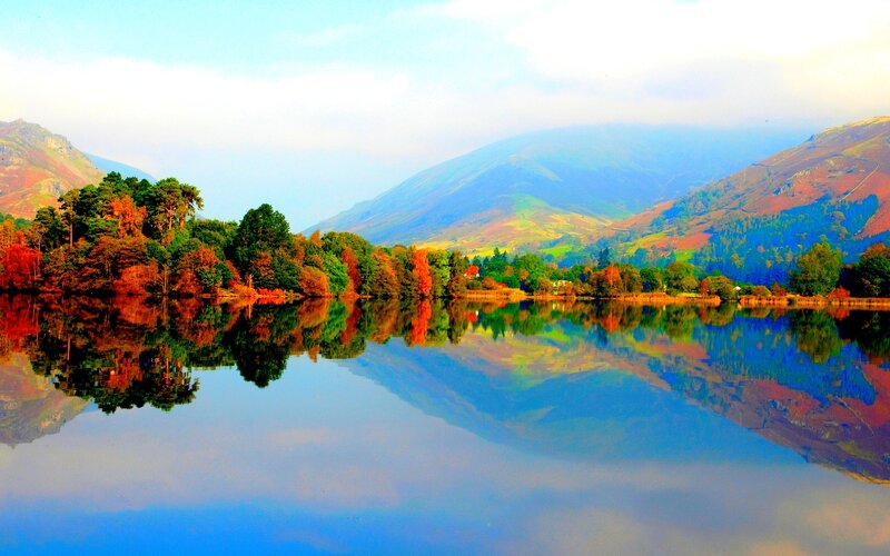 Autumn Trees on Lake — Blue