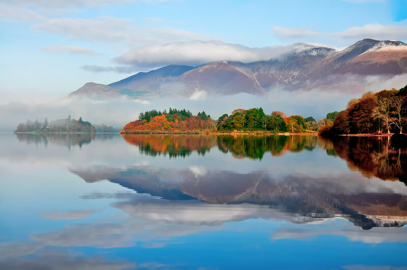 Autumn Trees on Lake Island — Blue