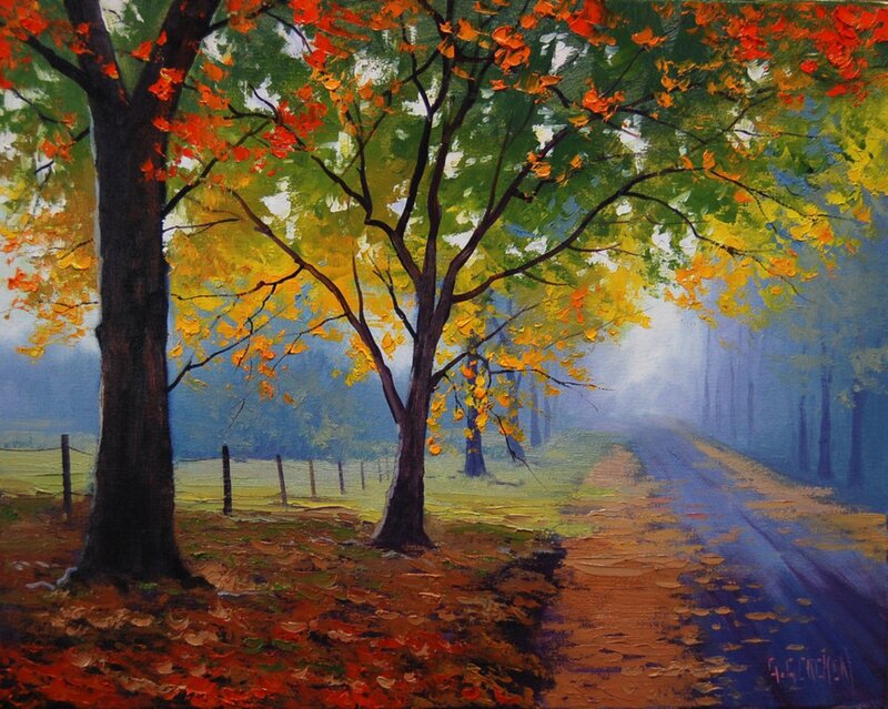 Autumn Trees on Path — Green