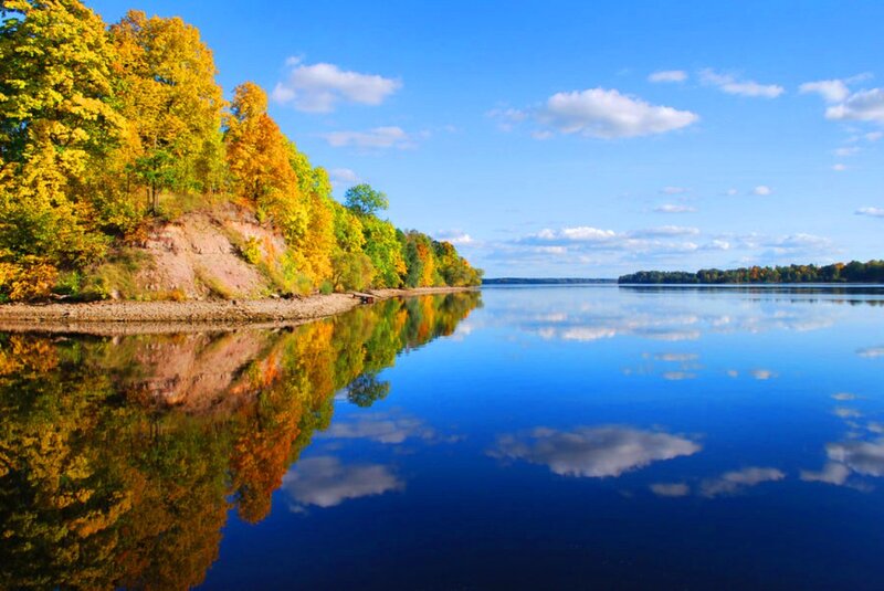 Autumn Trees on Riverbank — Blue