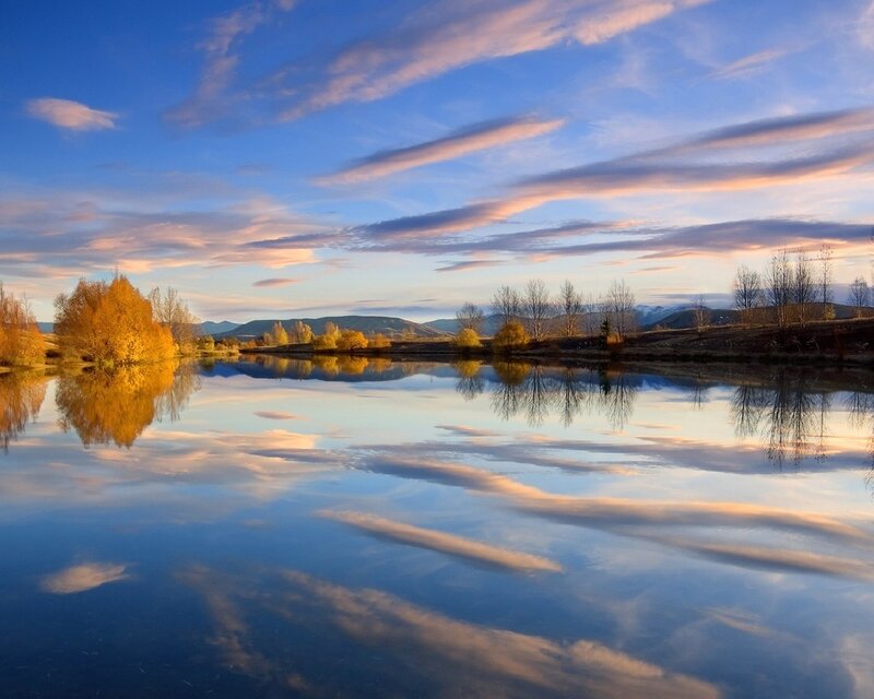 Autumn Trees Reflected — Blue