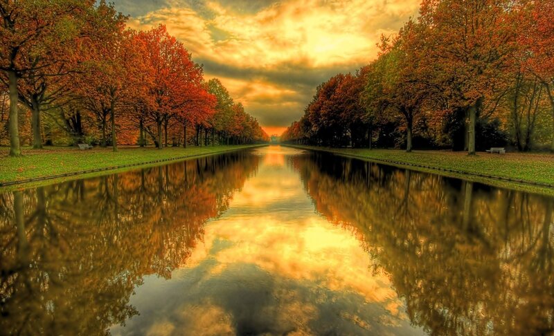 Autumn Trees Reflecting in Canal — Orange