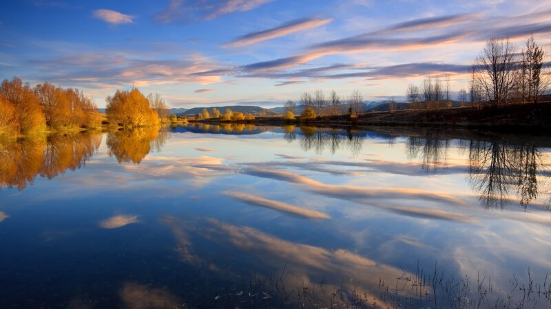 Autumn Trees Reflecting in Lake — Serene