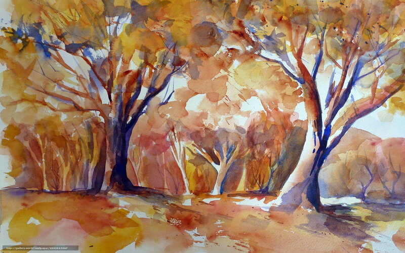 Autumn trees watercolor painting
