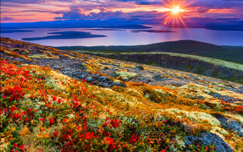 Autumn Tundra Landscape — Red, Dramatic, Sunrise