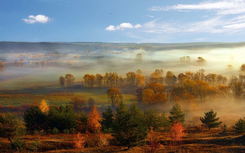Autumn Valley at Sunrise — Blue