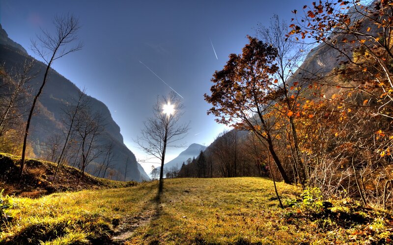 Autumn Valley Landscape — Blue, Serene, Photograph, Trees