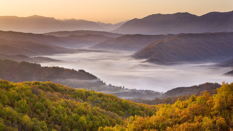 Autumn Valley with Fog — Green